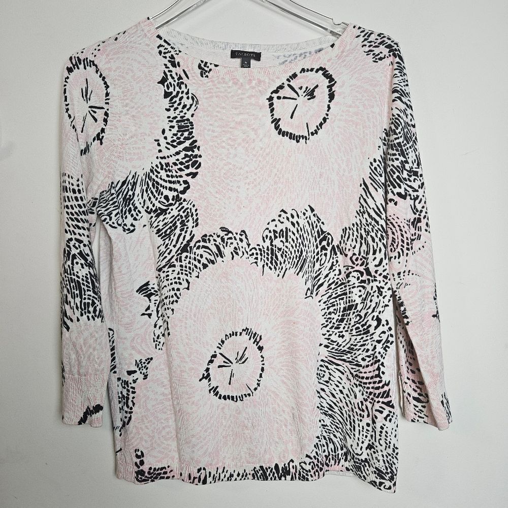 Talbots Womens Lightweight Sweater Dandelion Print Medium Blush